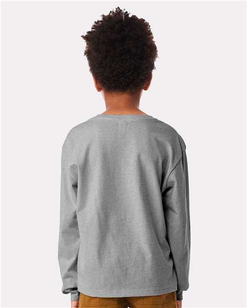 BELLA + CANVAS 3511Y Youth 6oz. Heavyweight Long Sleeve Tee - Athletic Heather - model back
