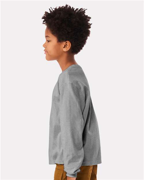 BELLA + CANVAS 3511Y Youth 6oz. Heavyweight Long Sleeve Tee - Athletic Heather - model side