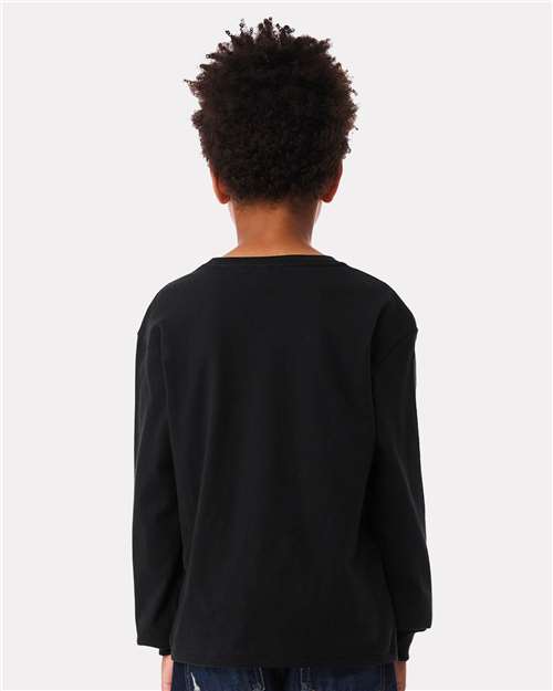 BELLA + CANVAS 3511Y Youth 6oz. Heavyweight Long Sleeve Tee - Black - model back