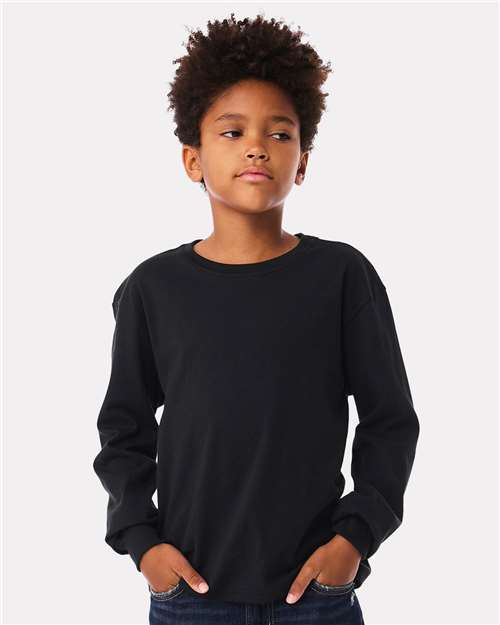BELLA + CANVAS 3511Y Youth 6oz. Heavyweight Long Sleeve Tee - Black - model front