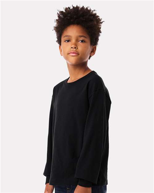 BELLA + CANVAS 3511Y Youth 6oz. Heavyweight Long Sleeve Tee - Black - model side