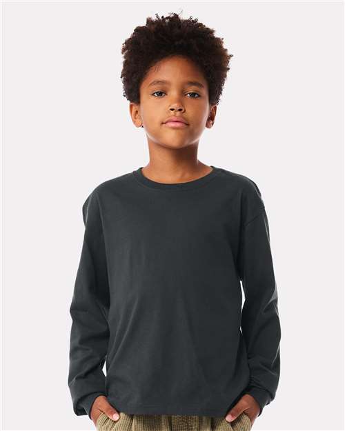 BELLA + CANVAS 3511Y Youth 6oz. Heavyweight Long Sleeve Tee - Dark Grey - model front