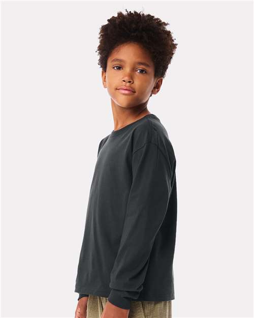 BELLA + CANVAS 3511Y Youth 6oz. Heavyweight Long Sleeve Tee - Dark Grey - model side