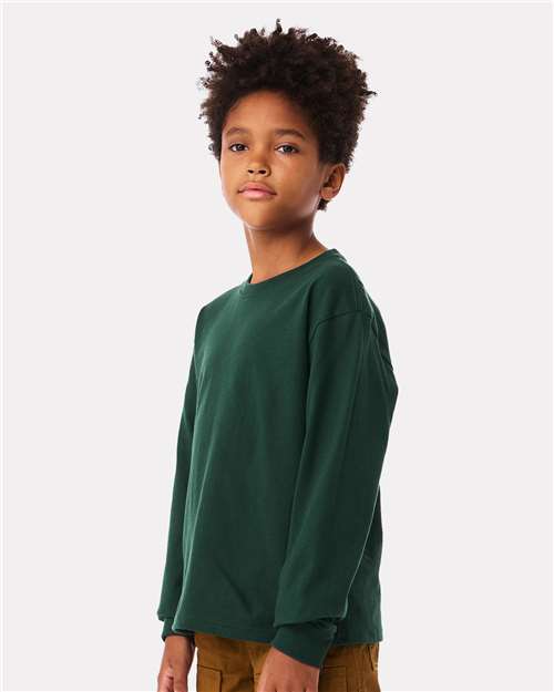 BELLA + CANVAS 3511Y Youth 6oz. Heavyweight Long Sleeve Tee - Forest - model side
