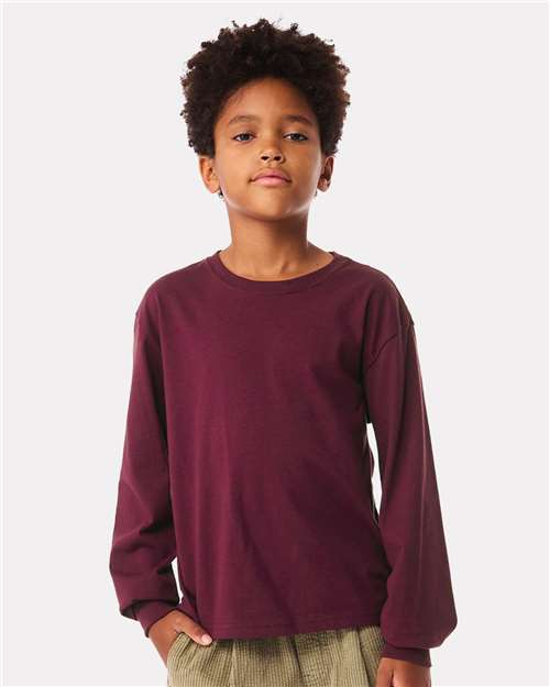BELLA + CANVAS 3511Y Youth 6oz. Heavyweight Long Sleeve Tee - Maroon - model front