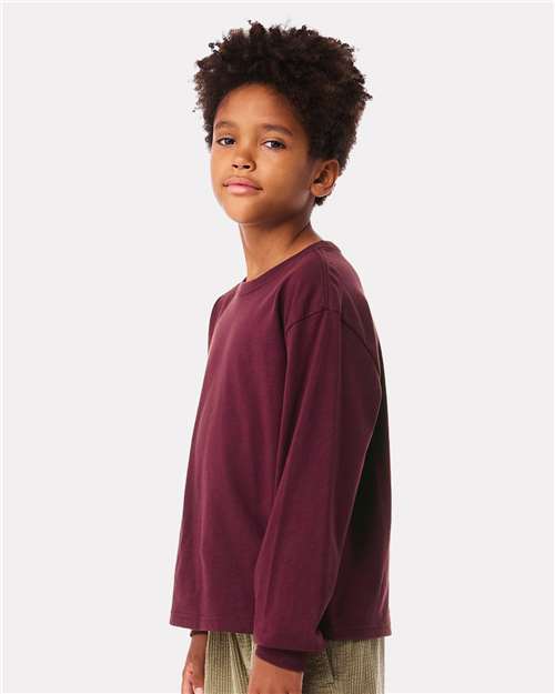 BELLA + CANVAS 3511Y Youth 6oz. Heavyweight Long Sleeve Tee - Maroon - model side