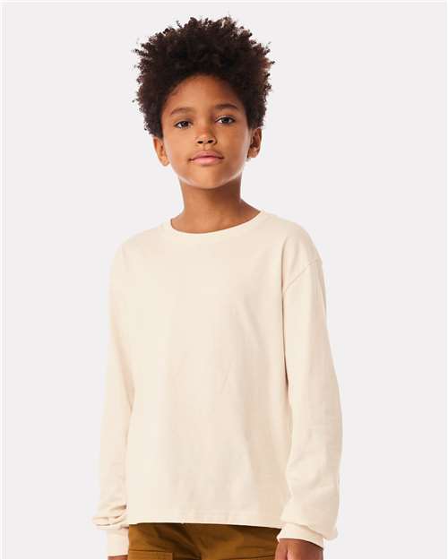BELLA + CANVAS 3511Y Youth 6oz. Heavyweight Long Sleeve Tee - Natural - model front