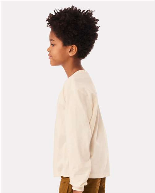 BELLA + CANVAS 3511Y Youth 6oz. Heavyweight Long Sleeve Tee - Natural - model side