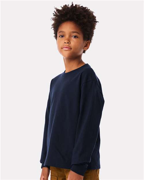 BELLA + CANVAS 3511Y Youth 6oz. Heavyweight Long Sleeve Tee - Navy - model side
