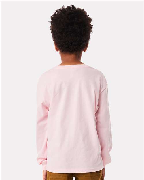 BELLA + CANVAS 3511Y Youth 6oz. Heavyweight Long Sleeve Tee - Soft Pink - model back