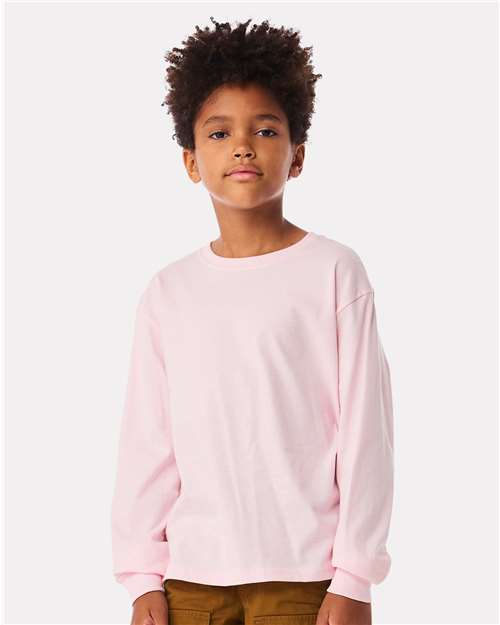 BELLA + CANVAS 3511Y Youth 6oz. Heavyweight Long Sleeve Tee - Soft Pink - model front