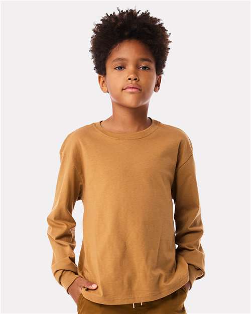 BELLA + CANVAS 3511Y Youth 6oz. Heavyweight Long Sleeve Tee - Toast - model front