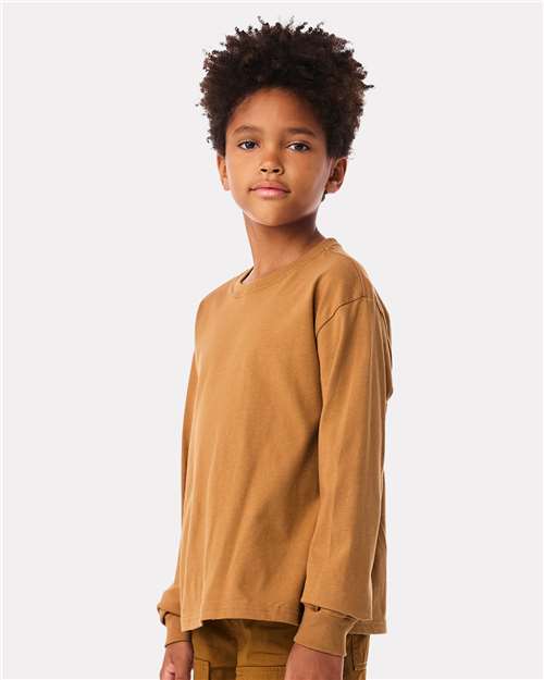 BELLA + CANVAS 3511Y Youth 6oz. Heavyweight Long Sleeve Tee - Toast - model side