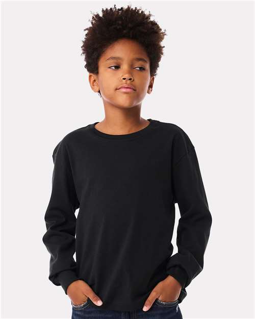 BELLA + CANVAS 3511Y Youth 6oz. Heavyweight Long Sleeve Tee - Vintage Black - model front