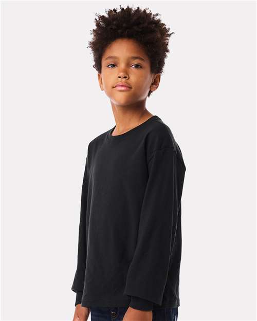 BELLA + CANVAS 3511Y Youth 6oz. Heavyweight Long Sleeve Tee - Vintage Black - model side