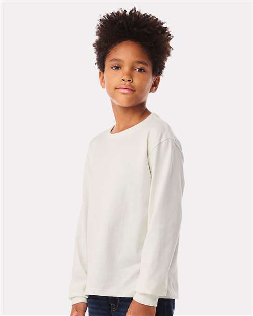 BELLA + CANVAS 3511Y Youth 6oz. Heavyweight Long Sleeve Tee - Vintage White - model side