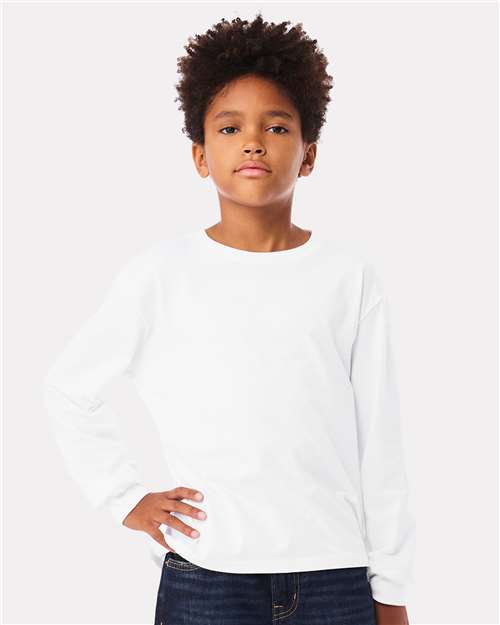 BELLA + CANVAS 3511Y Youth 6oz. Heavyweight Long Sleeve Tee - White - model front