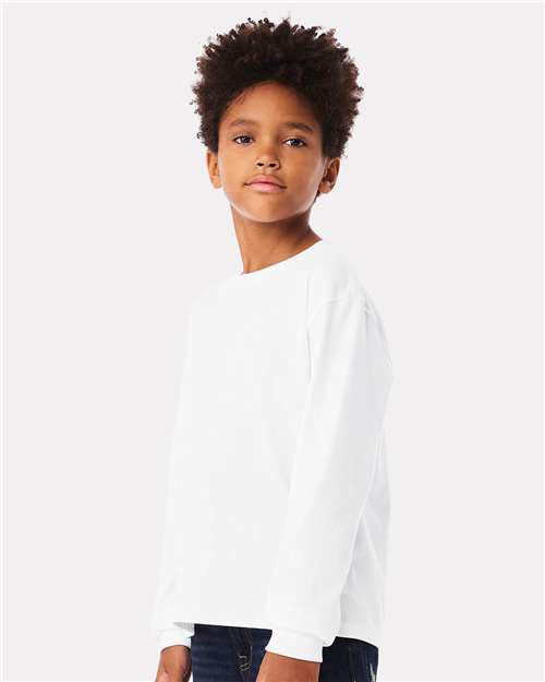 BELLA + CANVAS 3511Y Youth 6oz. Heavyweight Long Sleeve Tee - White - model side