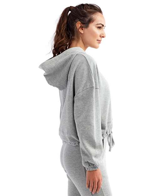 TriDri TD085 Women's Cropped Maria Hooded Sweatshirt - Heather Grey - model side