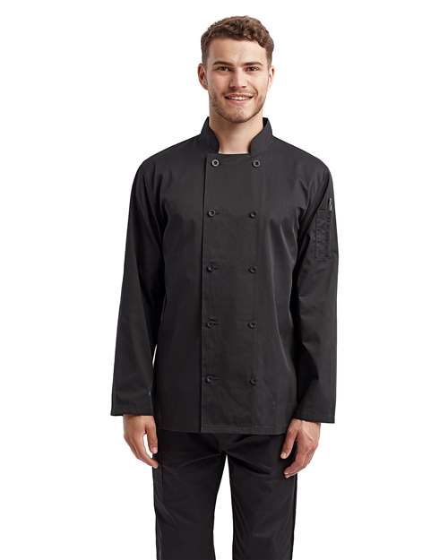 Artisan Collection by Reprime RP657 Unisex Recycled Chef Coat - Black - model front