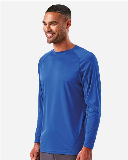 TriDri TD050 Unisex Panelled Long Sleeve Tech T-Shirt - Royal - model side