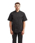 Artisan Collection by Reprime RP656 Unisex Short Sleeve Recycled Chef Coat - Black - model front
