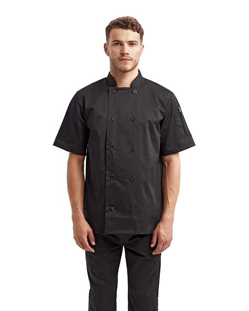 Artisan Collection by Reprime RP656 Unisex Short Sleeve Recycled Chef Coat - Black - model front