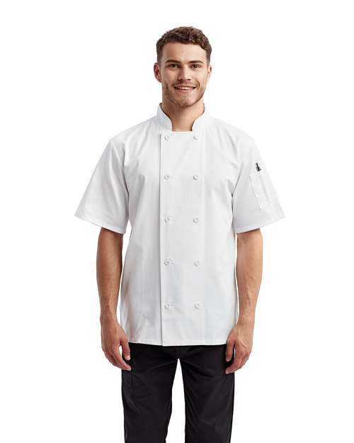 Artisan Collection by Reprime RP656 Unisex Short Sleeve Recycled Chef Coat - White - model front