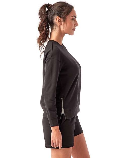 TriDri TD600 Women's Billie Side-Zip Crewneck Sweatshirt - Black - model side