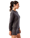 TriDri TD600 Women's Billie Side-Zip Crewneck Sweatshirt - Charcoal - model side