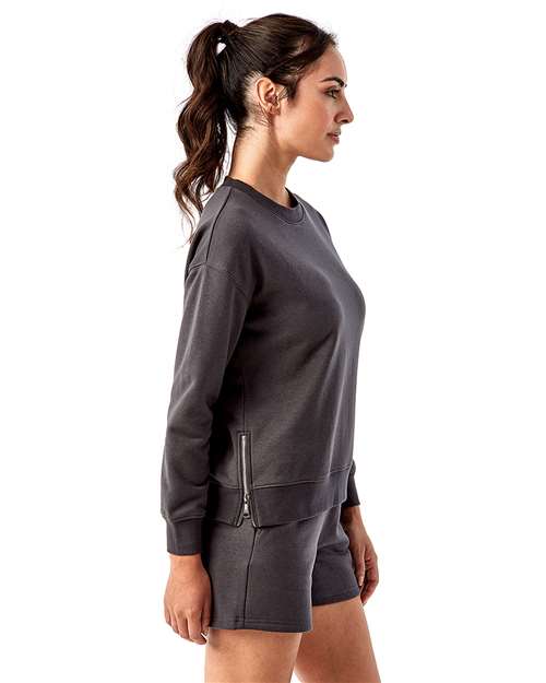 TriDri TD600 Women's Billie Side-Zip Crewneck Sweatshirt - Charcoal - model side