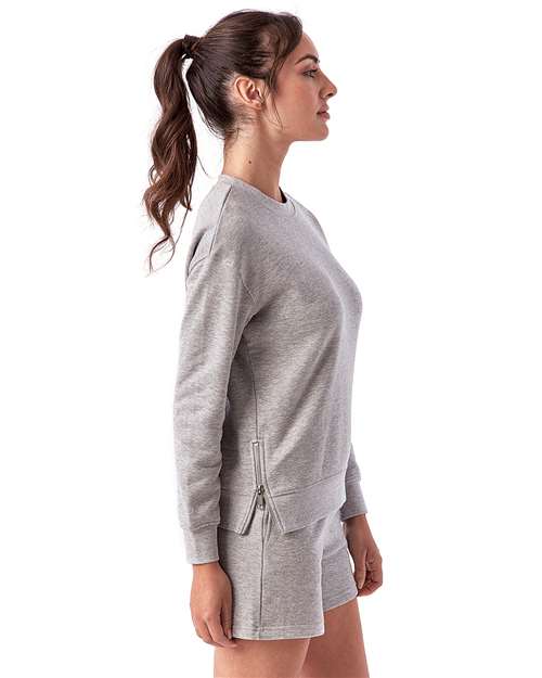 TriDri TD600 Women's Billie Side-Zip Crewneck Sweatshirt - Heather Grey - model side