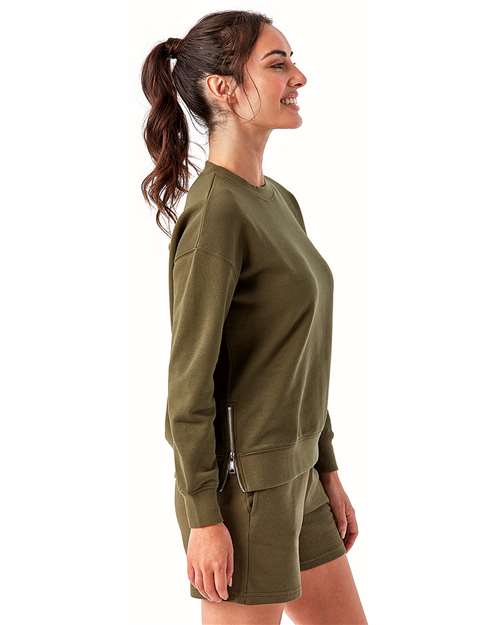 TriDri TD600 Women's Billie Side-Zip Crewneck Sweatshirt - Olive - model side
