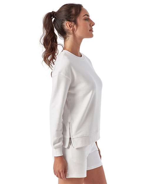 TriDri TD600 Women's Billie Side-Zip Crewneck Sweatshirt - White - model side