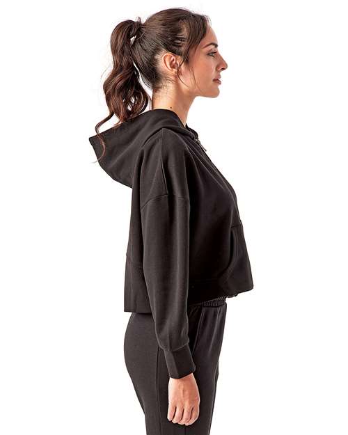 TriDri TD077 Women's Alice Half-Zip Hooded Sweatshirt - Black - model side