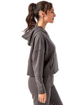 TriDri TD077 Women's Alice Half-Zip Hooded Sweatshirt - Charcoal - model side