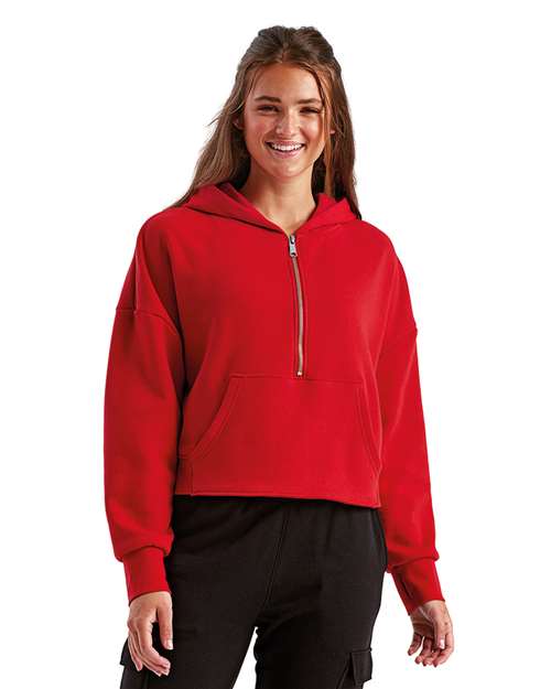 TriDri TD077 Women's Alice Half-Zip Hooded Sweatshirt - Fire Red - model front