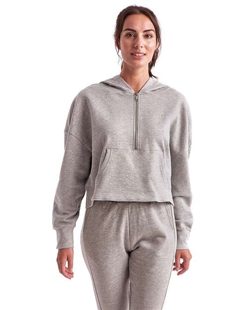 TriDri TD077 Women's Alice Half-Zip Hooded Sweatshirt - Heather Grey - model front