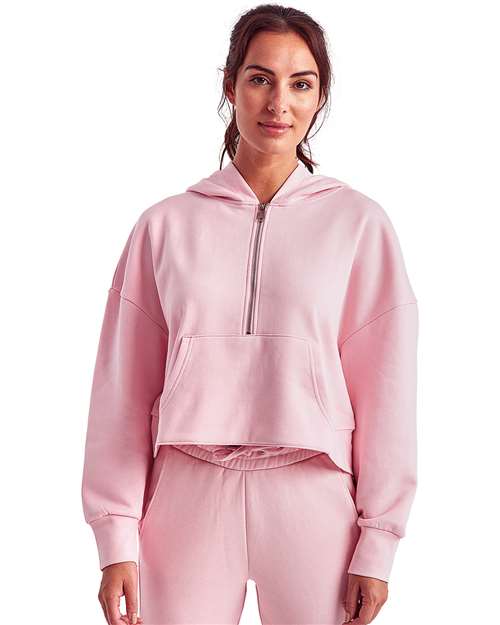 TriDri TD077 Women's Alice Half-Zip Hooded Sweatshirt - Light Pink - model front