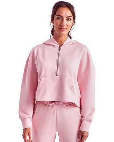 TriDri TD077 Women's Alice Half-Zip Hooded Sweatshirt - Light Pink - model front