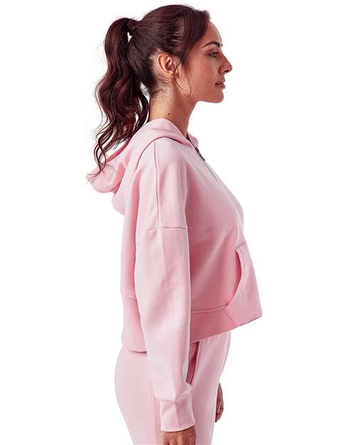 TriDri TD077 Women's Alice Half-Zip Hooded Sweatshirt - Light Pink - model side
