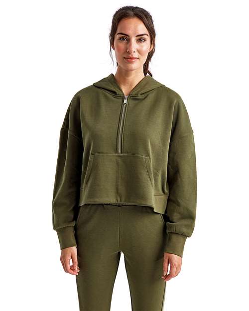 TriDri TD077 Women's Alice Half-Zip Hooded Sweatshirt - Olive - model front