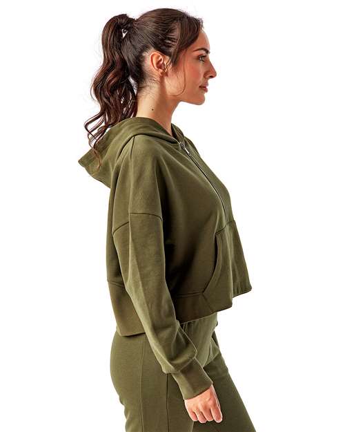 TriDri TD077 Women's Alice Half-Zip Hooded Sweatshirt - Olive - model side