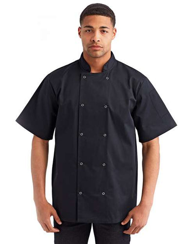 Artisan Collection by Reprime RP664 Unisex Ten Studded Front Short Sleeve Chef Coat - Black - model front