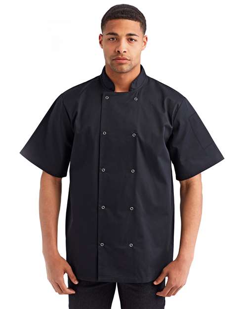 Artisan Collection by Reprime RP664 Unisex Ten Studded Front Short Sleeve Chef Coat - Black - model front