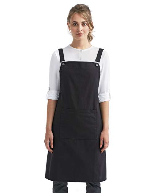 Artisan Collection by Reprime RP129 Cross Back Barista Bib Apron - Black - model front