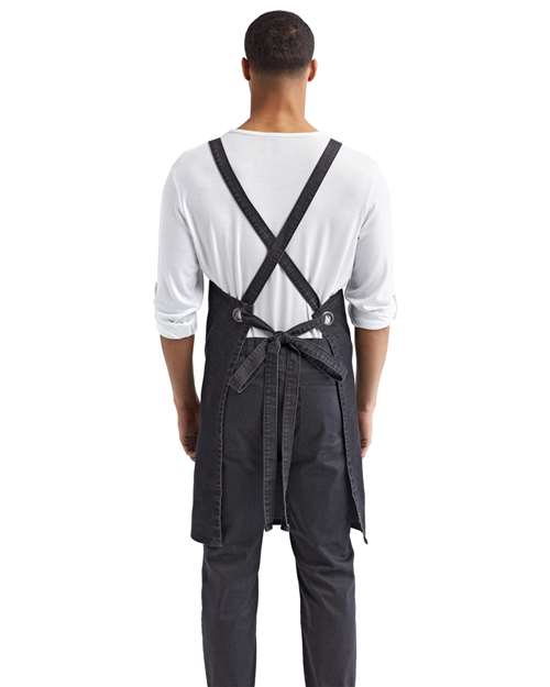 Artisan Collection by Reprime RP129 Cross Back Barista Bib Apron - Black Denim - model back