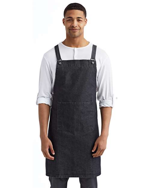 Artisan Collection by Reprime RP129 Cross Back Barista Bib Apron - Black Denim - model front