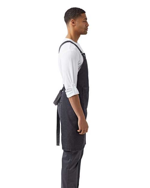 Artisan Collection by Reprime RP129 Cross Back Barista Bib Apron - Black Denim - model side
