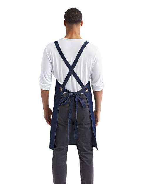 Artisan Collection by Reprime RP129 Cross Back Barista Bib Apron - Indigo Denim - model back